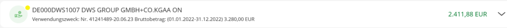 DWS 配当金 2.05ユーロ/株