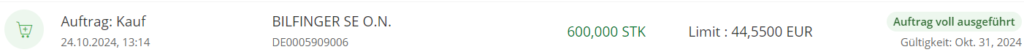 Bilfinger 買いオーダー