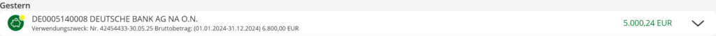 ドイツ銀行　配当明細
